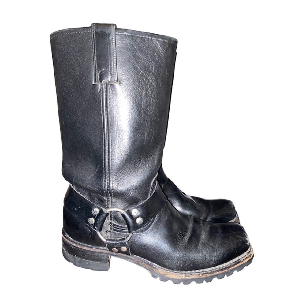 Vintage Frye black leather harness boots